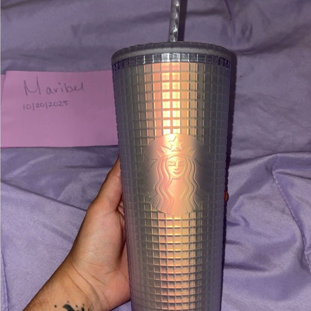 Starbucks Off White Grid Tumbler with Straw
